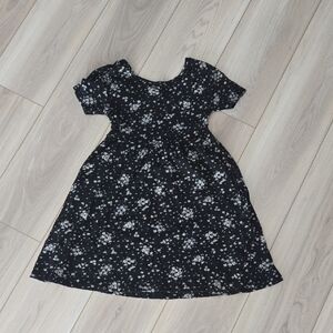 Girls' Black Floral Short Sleeve Dress